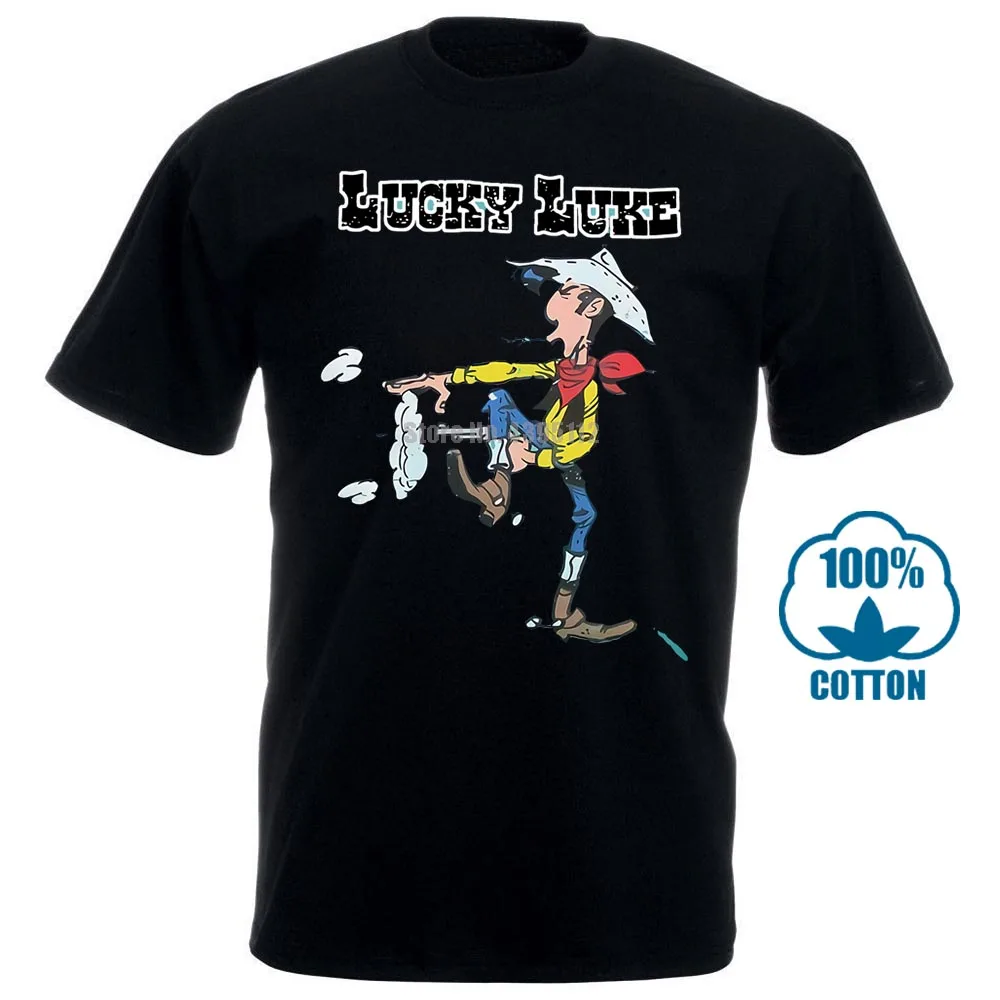 Lucky Luke Comics ковбой Уайлдер Вестерн Прохладный Лето Мужская Новая футболка Личность граффити