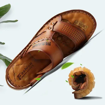 

Sandals men 2020 summer new men's casual beach shoes leather fashion breathable slippers thick Tendon bottom Мужские сандалии