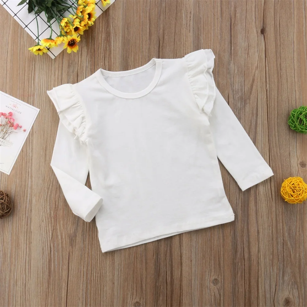 Боди для маленьких девочек; Повседневная футболка с длинными рукавами и оборками; топы; блузка; одежда для детей 1-5 лет