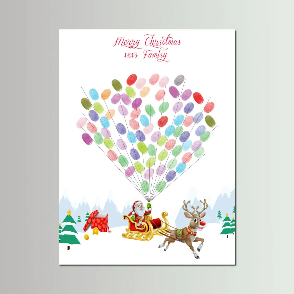 

Customized Christmas Signature Guest Books Fingerprint Sign Christmas Guest Book Party DIY Fingerprint Painting Christmas Decor