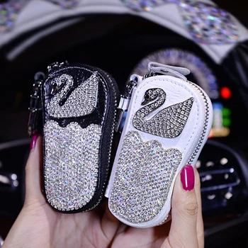 

Car key cover bag fob case key wallet universal use diamond inlay swan design girls woman present gift Boutique