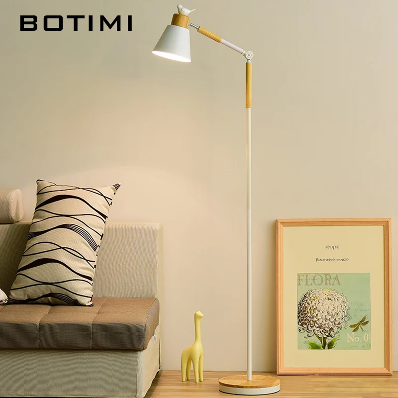 

BOTIMI Metal Lampshade Floor Lamp With Resin Bird For Living Room Adjustable Bedroom LED Standing Lights Simple Hotel Lighting