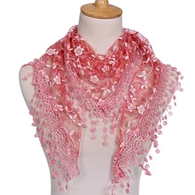 

Fashion Lace Sheer Floral Print Triangle Veil Scarves Women Church Mantilla Tassel Ladies Scarf Cute Shawl Sexy Wrap