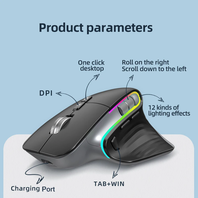 Rato sem Fio Recarregável Kuwfi Mouse Silencioso para Jogos 2.4g e Bluetooth Ergonômico para Computador Portátil 4000dpi Botões Rgb Mouse - Imagem 3