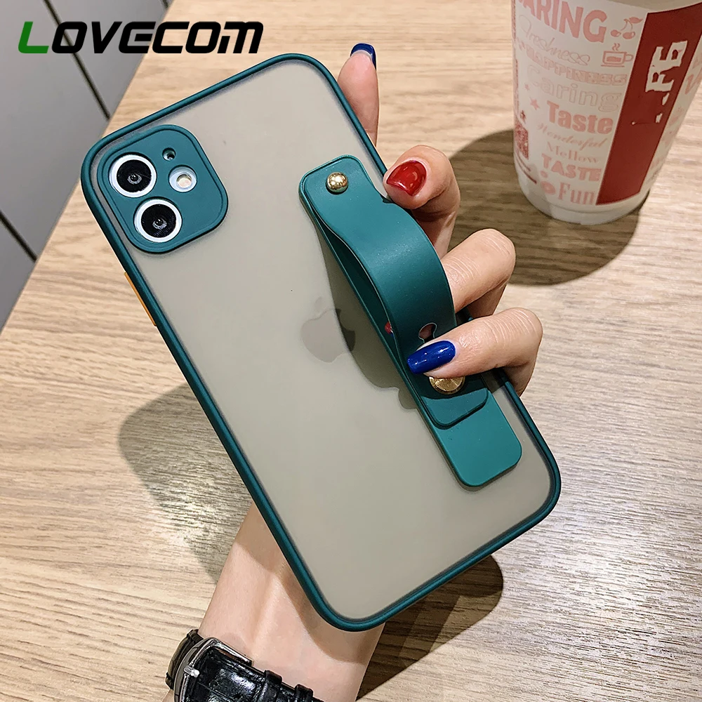 LOVECOM Camera Protection Wristband Holder Phone Case For iPhone 13 12 11 Pro Max XR X XS 7 8 Plus Soft TPU + PC Cover | Мобильные