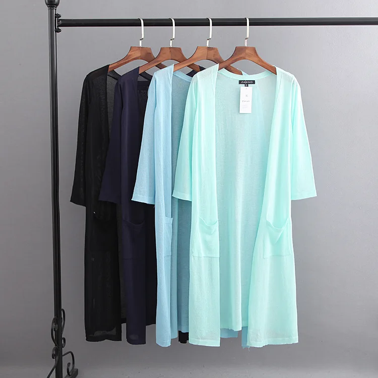 

F11 Large Size Dress 2018 Summer New Style Korean-style Fat Mm Long Solid Color Cardigan Coat 1819