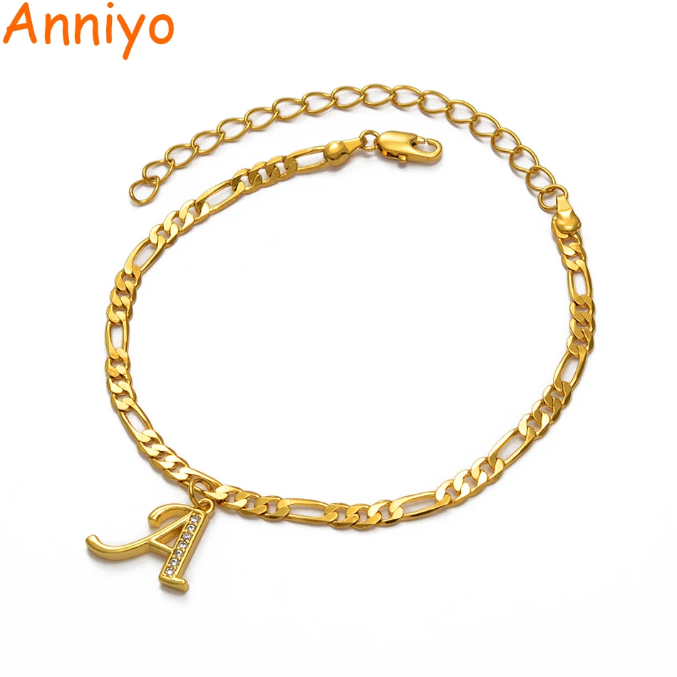 

Anniyo 21cm + 10cm Extender Chain / A-Z Letter Initial Anklet for Women Girls Alphabet Jewelry Letters Foot Chain Gifts #067902