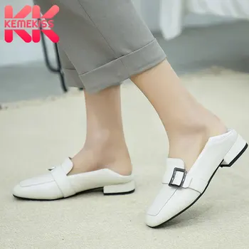 

KemeKiss 2020 Women Leather Flats Casual Fashion Loafers Shoes Women Outdoor Metal Buckle Office Woman Footwear Size 32-42