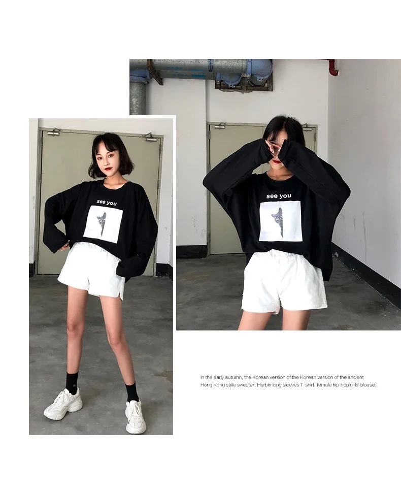Женская футболка Harajuku Эстетическая с длинным рукавом черный белый Poleras Mujer de Moda футболка большого размера Femme плюс размер одежда