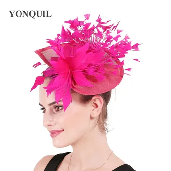 

Imitation sinamay wedding ladies fascinator headwear hair pin feather flower chapeau cap eleagnt female formal occasion headband
