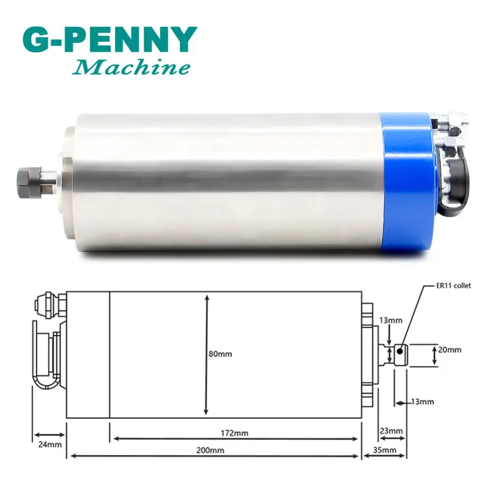 G-PENNY 1,5 кВт ER11 с водяным охлаждением и ЧПУ мотор шпинделя 80X200 мм 7A 4 подшипники для фрезерного станка с ЧПУ Токарный станок по дереву