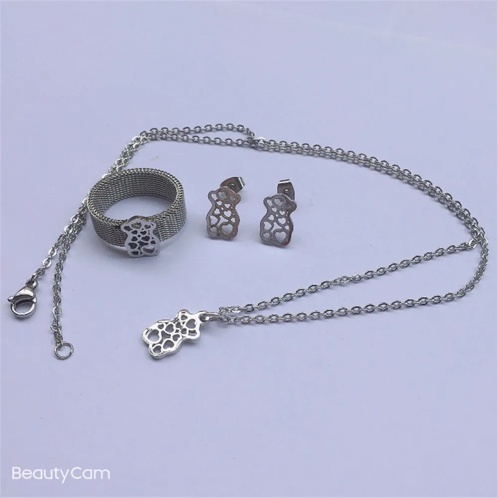 

bear jewelry set earrings necklace pendant ring very hot sell bear jewellery high quality best gifts for lovers and mama