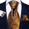 Hi-Tie Men's Tie Set Gold Paisley 100% Silk 8.5cm Wedding Ties For Men New Fashion Design Hanky Cufflinks Set Quality Necktie ► Photo 2/6