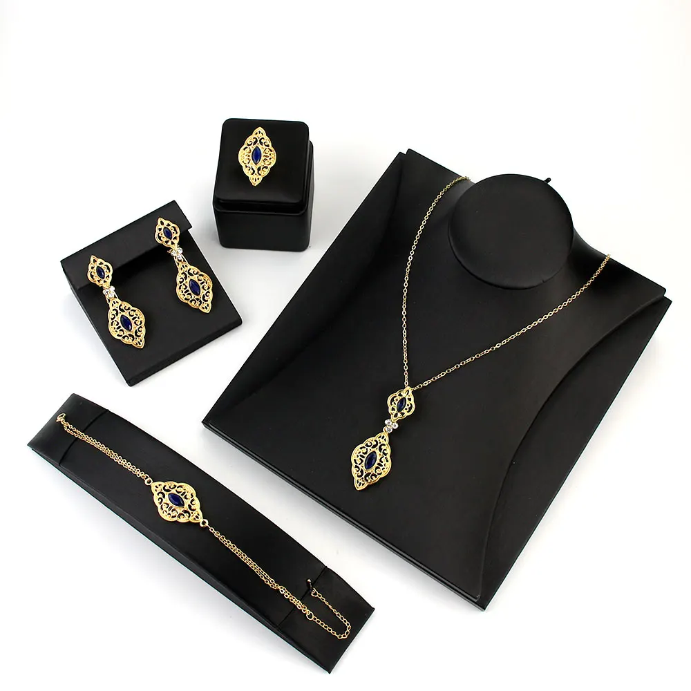 Sunspicems Fashion Algerian Moroccan Caftan Jewelry Set for Women Gold Color Wedding Earring Necklace Bracelet Ring 4pcs Bijoux - Image 6
