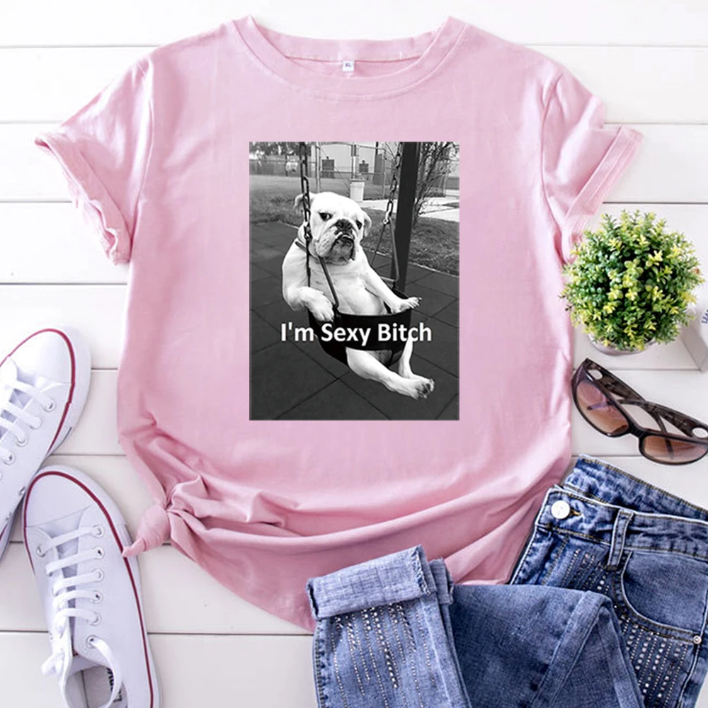 Women Tshirt Funny Cartoon Dog Swing Print T-Shirts Women'S Harajuku Vintage Woman T Shirts Fashion Harajuku Short Sleeve Tops