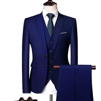 

Pure Color Men Formal Suits Fashion Business Casual Banquet Male Suit Jacket +Vest + Pants Size 6XL 2/3 Piece Suits for Wedding