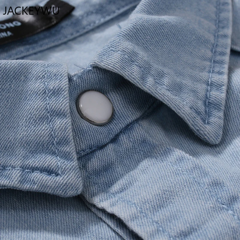 Брендовые джинсовые рубашки Осень корейской промывают джинсовая рубашка модная нагрудный карман с длинным рукавом Повседневное рубашка Camisa Hombre в стиле «хип-хоп» в уличном стиле
