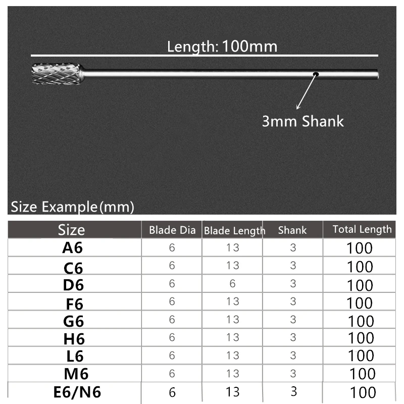Jrealmer 1 шт. 3x6 длинные 100 мм вольфрамовые карбидные заусенцы роторные заусенцы