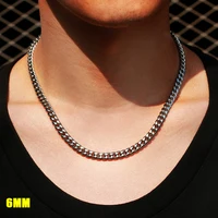 3mm 6mm Wide Stainless Steel Chain Cuban Link Chains Chokers Necklace For Mens Jewelry Silver Plated Solid Metal Fashion Jewelry - Image 4