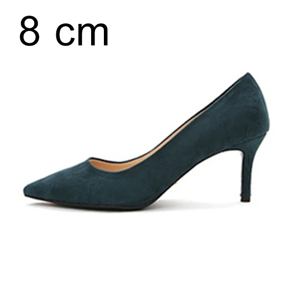 Green Pumps 8cm Женские туфли-лодочки Женская обувь в Для женщин каблуке, Фирменная женская обувь, мягкое покрытие флок, однотонный цвет, классические женские тонкий каблук Повседневная обувь размера плюс Весна де - Color: Green Pumps 8cm