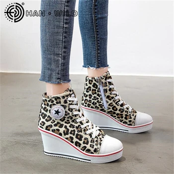 

Women Hidden Wedge Invisible Heel Shoes Women Casual Shoes Ladies Breathable Platform Sneakers High Top Canvas Shoes Plus Size