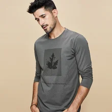 KUEGOU Осенняя хлопковая черная белая футболка с принтом, Мужская футболка, брендовая футболка с длинным рукавом, Мужская модная одежда, топ 2883