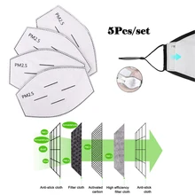 5 шт. PM2.5 фильтр с активированным углем для рот маски 4 слоя защитный фильтр маска замена фильтра(без рот маска в комплекте