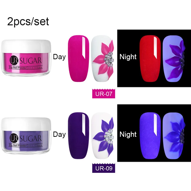 2Pcs set 5 Ur Sugar 6 шт. неоновый флуоресцентный набор пудры для ногтей 3 в 1 акриловая пудра для вырезания пигментной пыли украшение для дизайна ногтей - Цвет: 2Pcs set 5