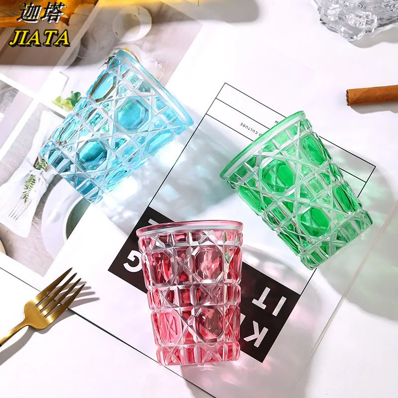Café copo de cristal xadrez copo de vidro de cristal rattan xadrez cor transparente copo de vidro de cristal estrelado copo criativo uísque vidro