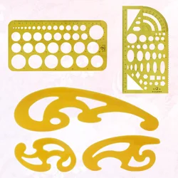 1 Set Circle Drawing Template Plastic Draft Ruler Measuring Geometric Ruler Stationary Supplies for School Office (Yellow)
