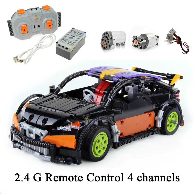 20053 A-B, 593 шт., серия Technic, хэтчбек, пульт дистанционного управления, Радиоуправляемый автомобиль, MOC-6604, строительный блок, Diy, кирпичи, игрушки для мальчиков - Цвет: CaDa Battary