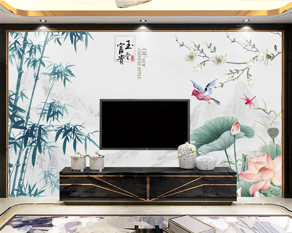 

beibehang Custom Modern Luxury Ink Landscape Bamboo Bedroom Living Room Background wall papers home decor Wallpaper