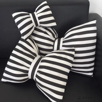 

Bow Cushion Black And White Striped Photo Props Cute Korean Home Decoration Pillow Sofa Bed Decor Back Cushion Gift For Girls