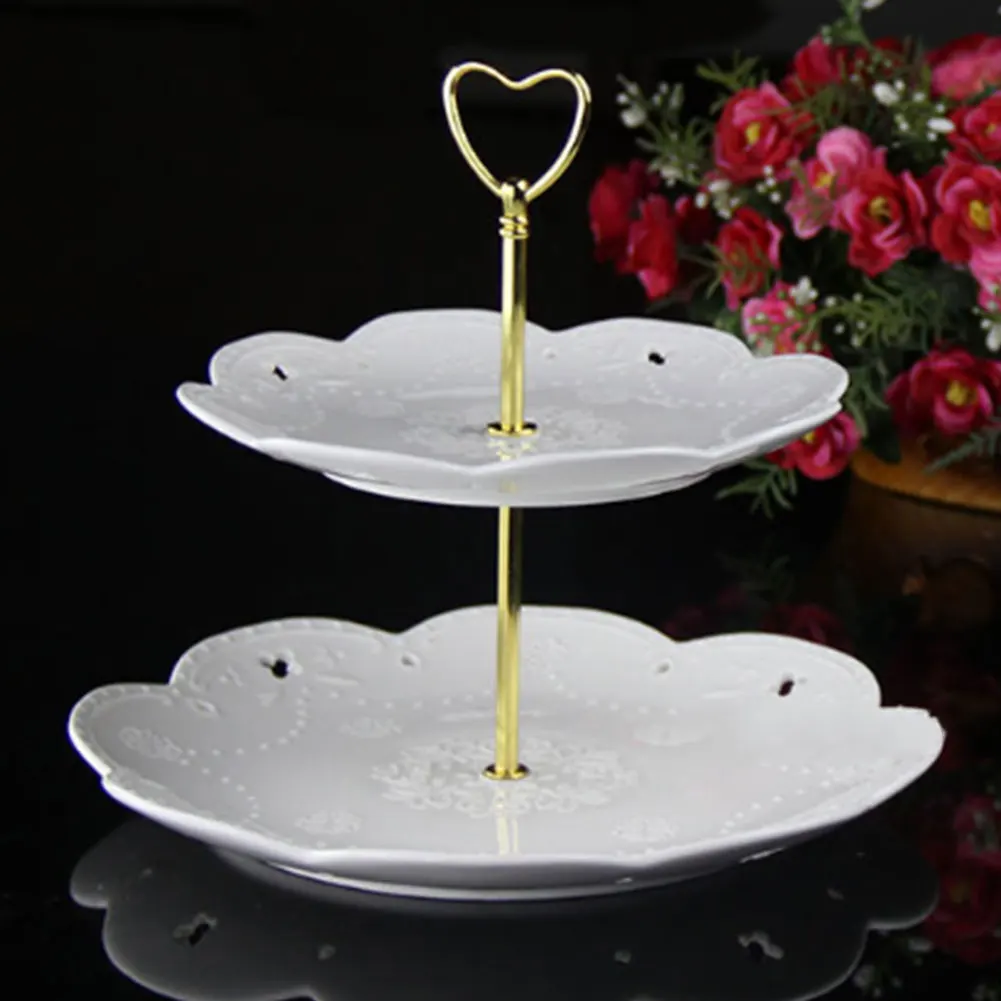 

Heart Fruit Dessert Fondant Cake Stand Shelf With Ceramics Plate Decor