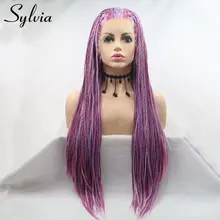 Sylvia синтетические плетеные парики на кружеве смешанные фиолетовые волосы длинные плетеные парики для женщин часть естественный вид косплей парик