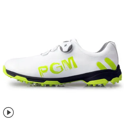 White green PGM модная обувь для гольфа мужские кожаные водонепроницаемые кроссовки анти-сайдеслип автоматические шнурки мягкие удобные дышащие спортивная мужская обувь - Цвет: White green
