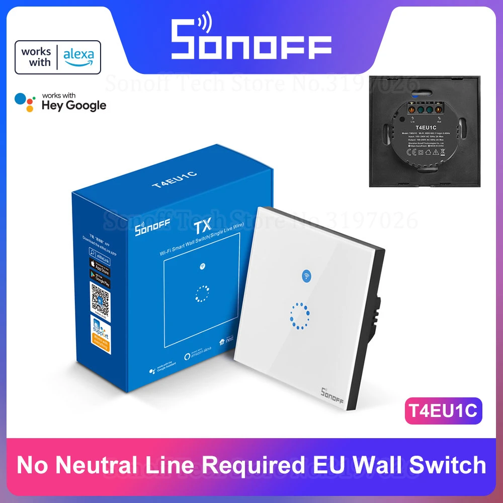SONOFF T4EU1C WIFI Touch 1 Gang EU No Neutral Wire Required Smart Wall Switches SONOFF T4EU1C WIFI Touch 1 Gang EU No Neutral Wire Required Smart Wall Switches