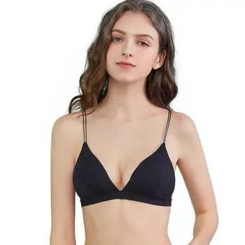 

French Simple Triangle Cup Bra Thin Belt Open Back No Steel Ring Underwear
