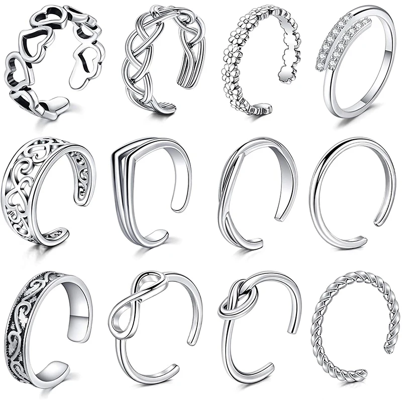 Кольца с открытым носком регулируемые для мужчин и женщин комплект из 3-12 колец