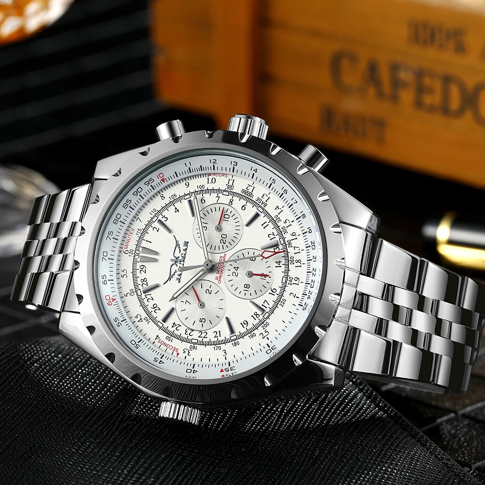 JARAGAR Military Mens Watches Luxury Automatic Sport Watch for Men Mechanical Wristwatches Chronograph Steel Strap mechanical watch