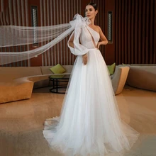 

HAMMAH 2022 Sexy Princess Wedding Dress Puff Sleeve Glitter Tulle Appliques Floor Length A-line Formal Occasion Hot Sale New