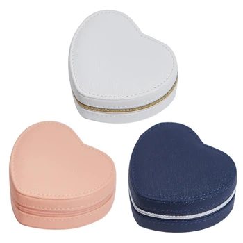 

Heart Shape Portable Jewellery Box Travel Organizer Heart Jewelry Box PU Leather Women Girls Traveling Jewelries Case