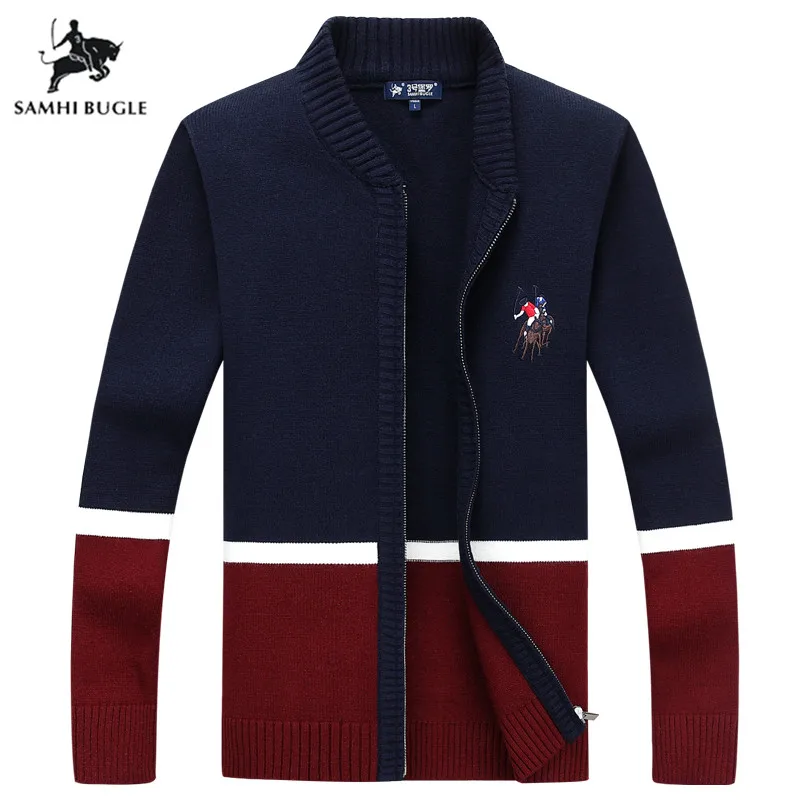 Sweater Men Autumn Winter Mens Sweaters for 2019 3D Embroidery Zip Cardigan Mens Sweater Fashion Stand Collar Sweaters For Men