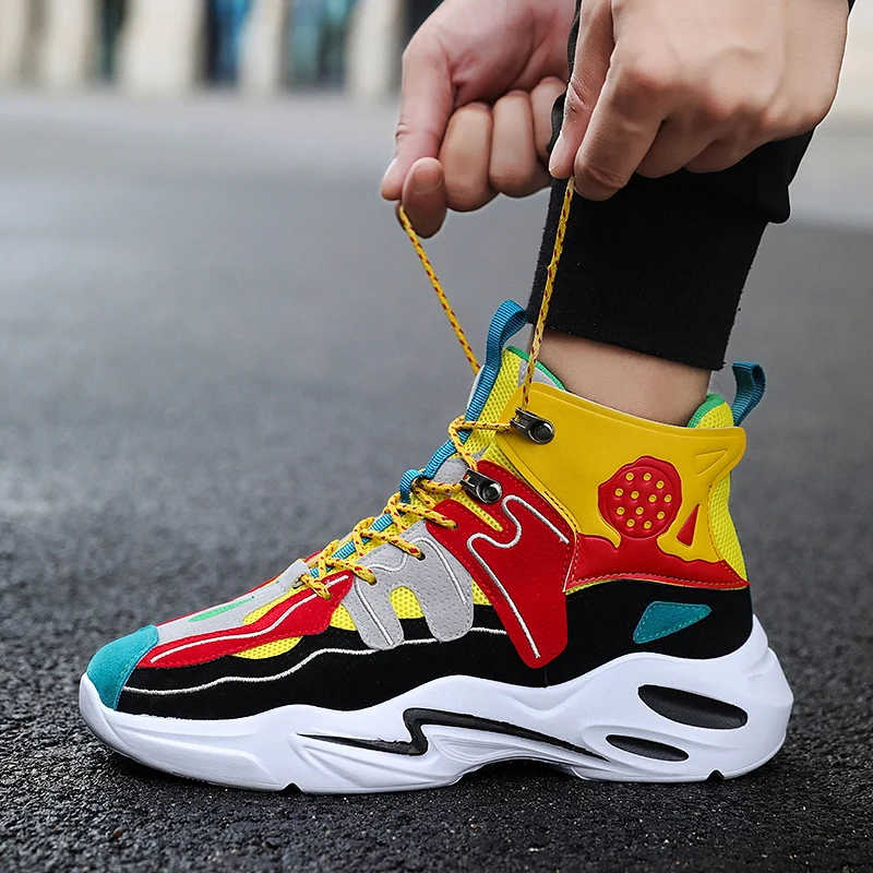 Мужские кроссовки на массивной платформе высокие с вулканизированной подошвой