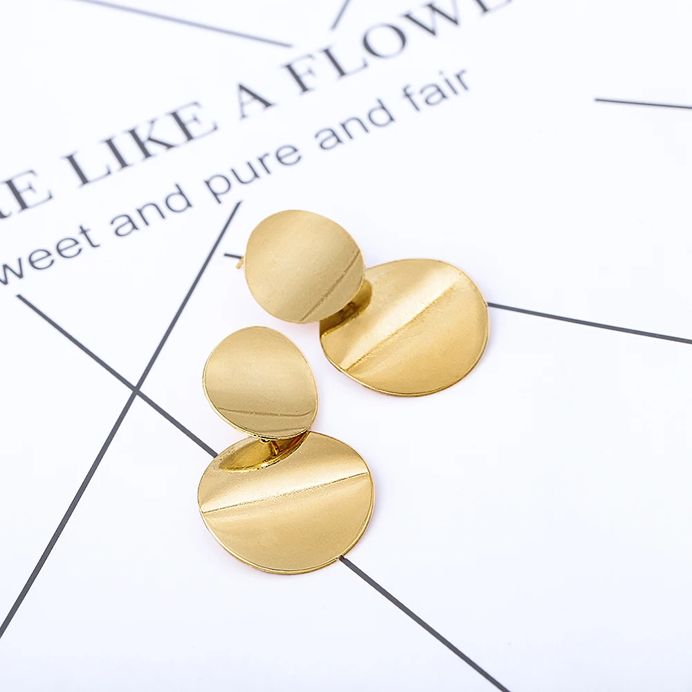 

Unique Metal Drop Earrings Trendy Gold Color Round Statement Earrings for Women New Arrival Earrings 2019 Fashion Jewelry
