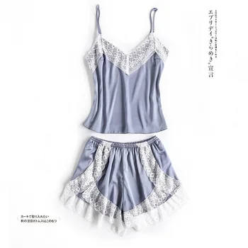 

Wmyqdlq Ladies Pajamas Summer Ice Silk Pure Color Simulation Silk Suspender Shorts Two-Piece Suit Home Service