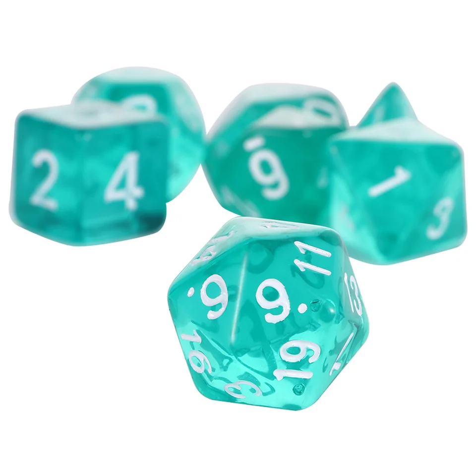7 Piece Polyhedral Set Cloud Drop Translucent Teal RPG DnD With Dice Bag Toy