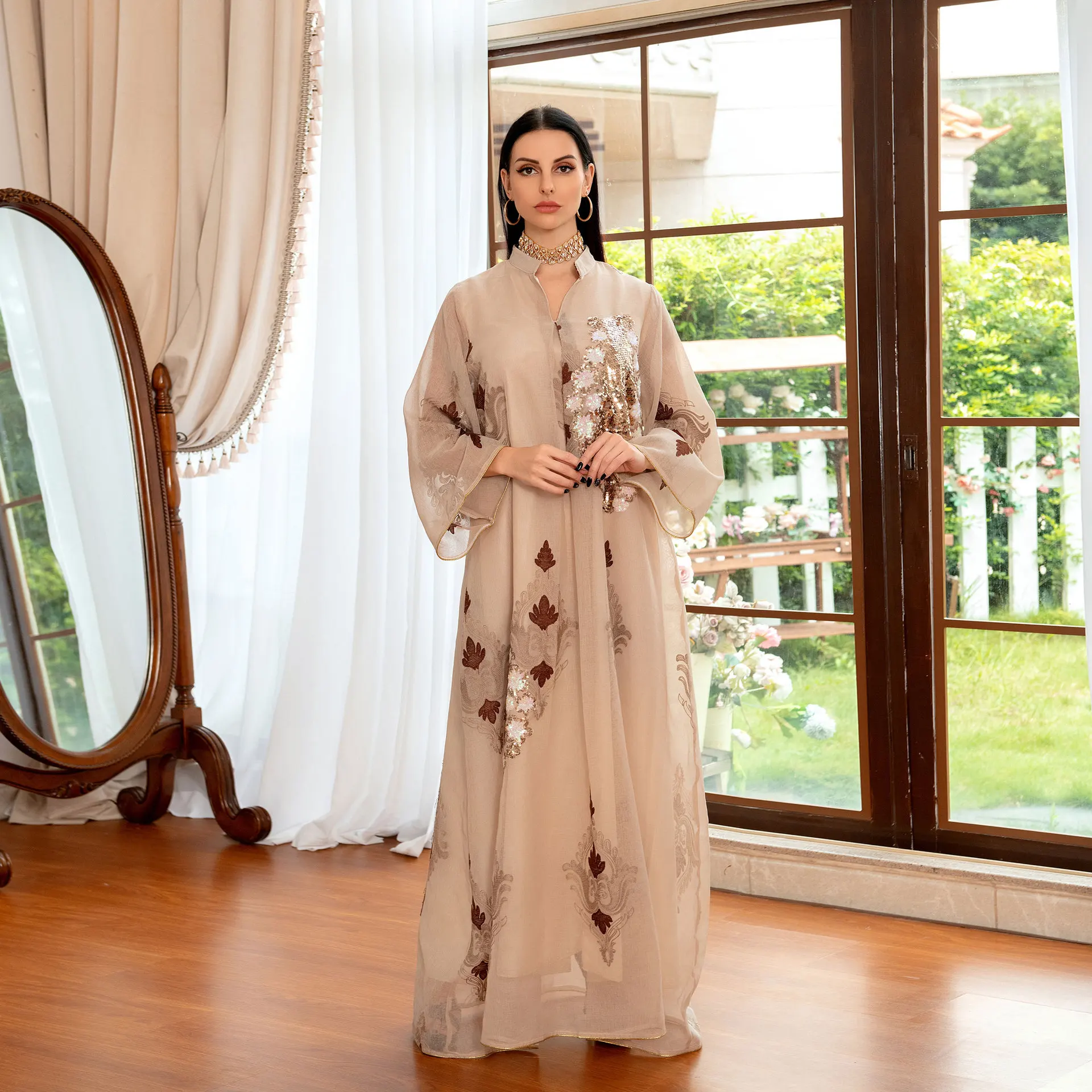 

Abaya Dubai Muslim Sequin Embroidered Long Dress Women Turkey Islam Clothing Caftan Marocain Party Vestidos Robe Femme Djellaba