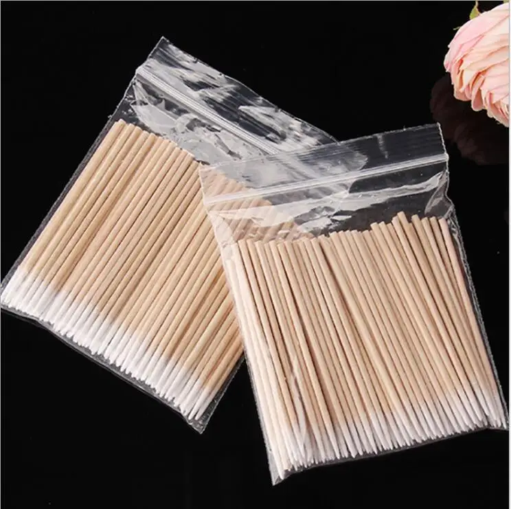 100PCS 7cm Holz Griff Kleinen Spitzen Spitze Kopf Baumwolle Tupfer Augenbraue Tattoo Schönheit Make-Up Farbe Nagel Naht Gewidmet schmutzig Picking