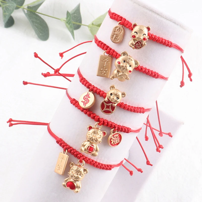 2022 Chinese New Year Tiger Rope Red String Bracelets Handmade Craft